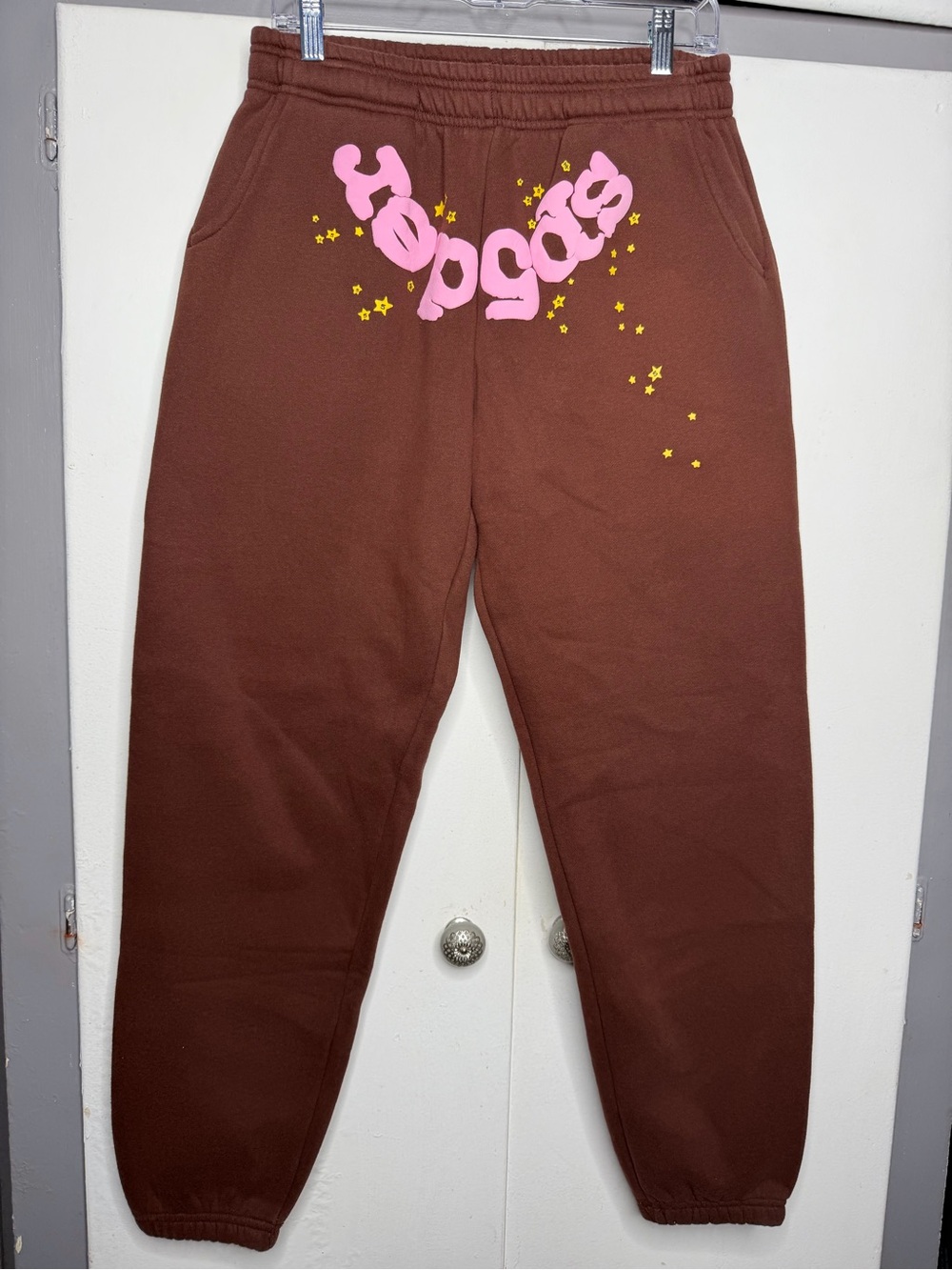 Sp5der Men's Brown Cotton Sweatpants Medium Logo Drawstring Pockets